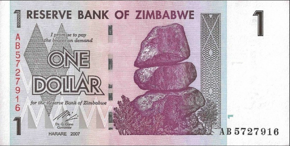 ZIMBABWE $1 DOLLAR BANKNOTE, 2007, UNCIRCULATED