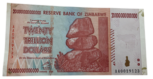 Zimbabwe $20 Trillion Dollar Banknote, 2008, Circulated (used)