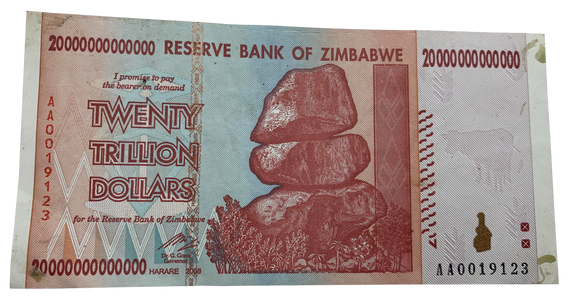 Zimbabwe $20 Trillion Dollar Banknote, 2008, Circulated (used)