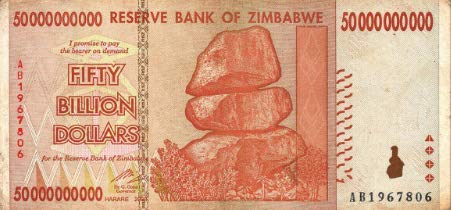 Zimbabwe $50 Billion Dollar Banknote, 2008, Circulated (used)