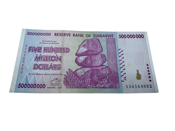 Zimbabwe $500 Million Dollar Banknote, 2008, Circulated (used)
