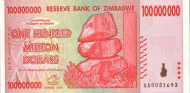 Zimbabwe $100 Million Dollar Banknote, 2008, Uncirculated