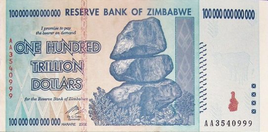 Zimbabwe $100 Trillion Dollar Banknote, 2008, Uncirculated